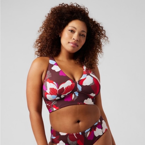 Athleta Plunge Bikini Top D-DD NWT high waist bottom medium hero bloom 2 piece - Picture 3 of 13